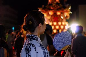 Woman in Yukata with Uchiwa in hand