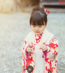 Celebration of Shichigosan. A 3-year-old girl. A traditional Japanese event.