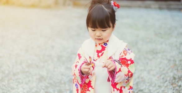 Celebration of Shichigosan. A 3-year-old girl. A traditional Japanese event.