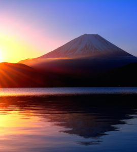 Sunrise and Mt. Fuji from Lake Motosu