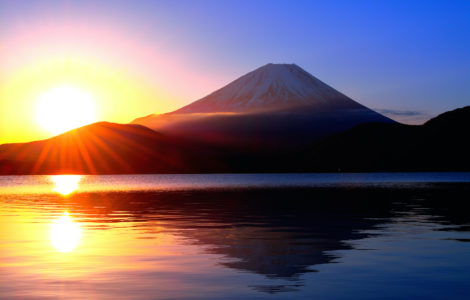 Sunrise and Mt. Fuji from Lake Motosu