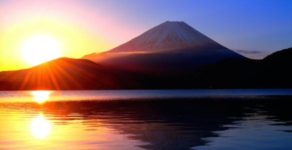 Sunrise and Mt. Fuji from Lake Motosu