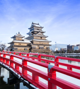 Matsumoto castle against blue sky in Nagano city, Japan.