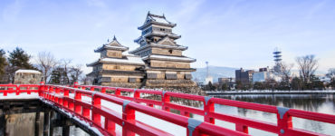 Matsumoto castle against blue sky in Nagano city, Japan.