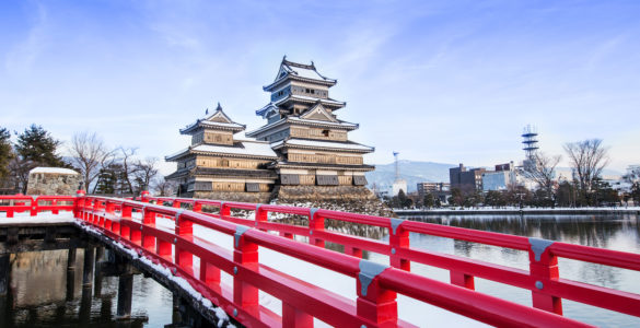 Matsumoto castle against blue sky in Nagano city, Japan.