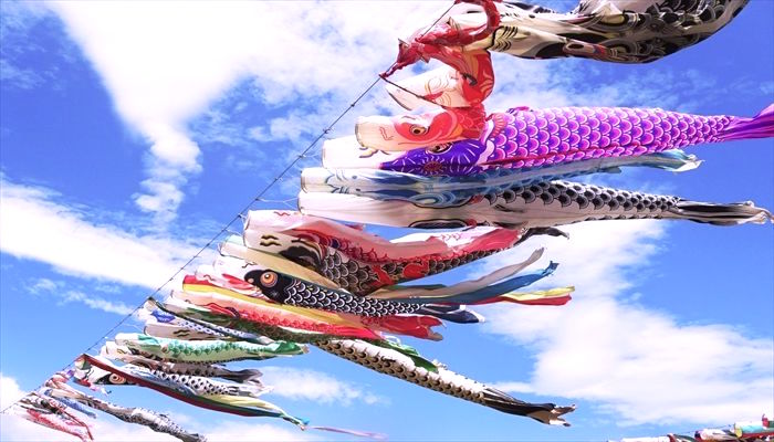 Carp-shaped Streamers of Boy's Festival in May praying for the good ...