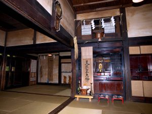 Shinto shrine altar and Buddhism altar exist together at home in Japan