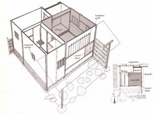 Japanese Tea House Building Plan, Traditional Yojohan (four and a half tatami mat) Style