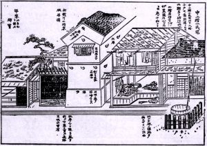 Machiya on alley in Edo